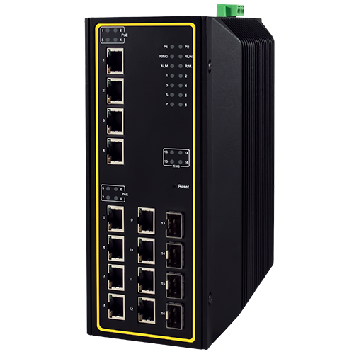 TERZ Flat Compact RJ45 Industrial Ethernet Switch with 16 Ports